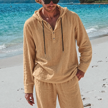 BreezeWeave Linen Hooded Henley Co-Ord Set
