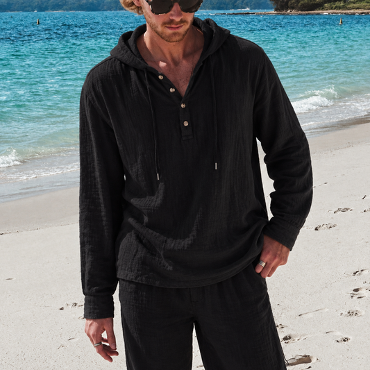 BreezeWeave Linen Hooded Henley Co-Ord Set