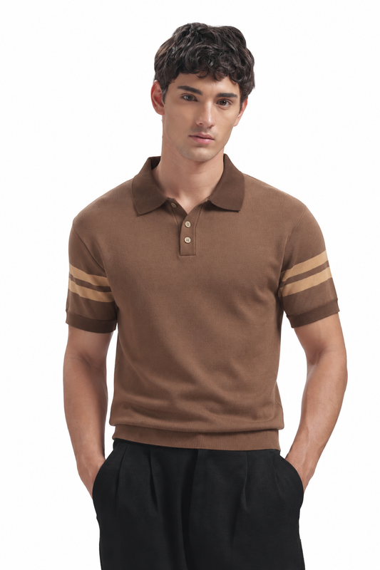 Cocoa Heritage Twin-Stripe Knit Polo