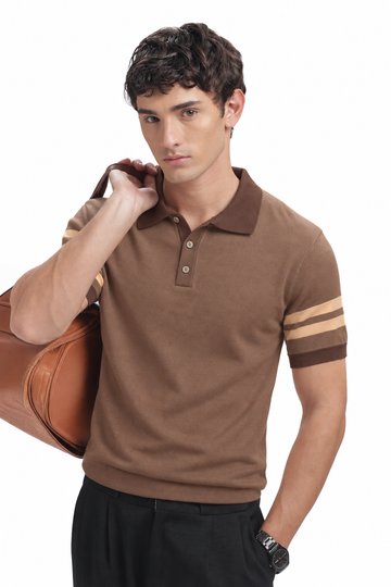 Cocoa Heritage Twin-Stripe Knit Polo