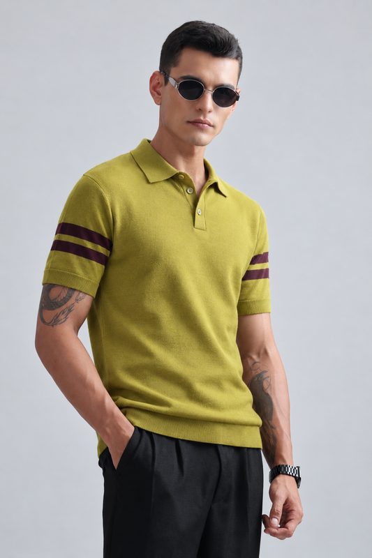 Verdant Twin-Stripe Textured Polo