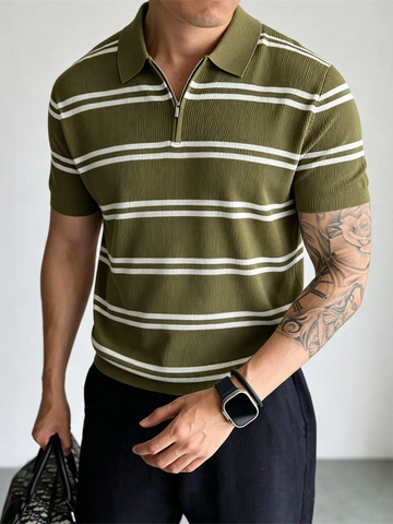 RibStripe Half-Zip Polo T-Shirt