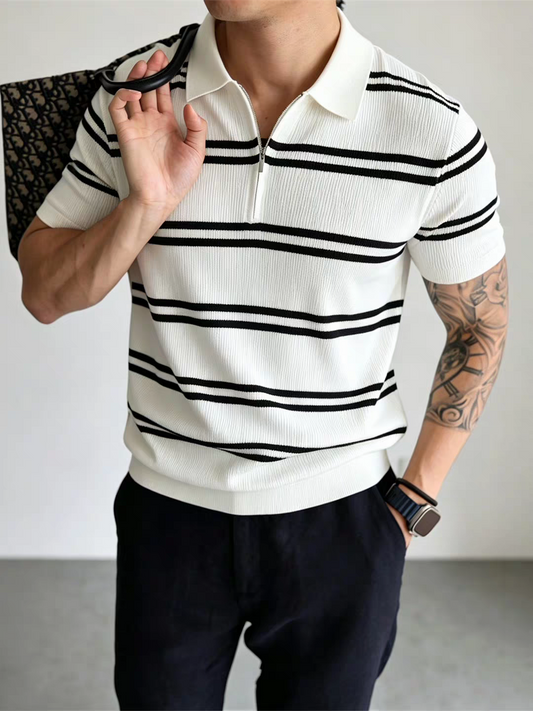 RibStripe Half-Zip Polo T-Shirt