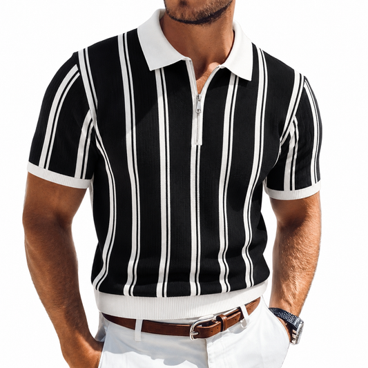 Pinline Rib Zip Polo T-Shirt