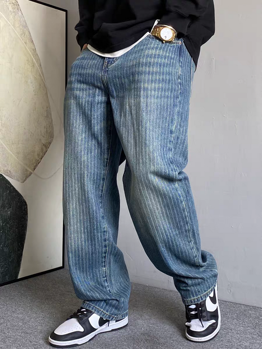 Ridge Stripe Wide-Leg Denim Jeans