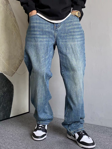 Ridge Stripe Wide-Leg Denim Jeans