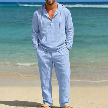 BreezeWeave Linen Hooded Henley Co-Ord Set
