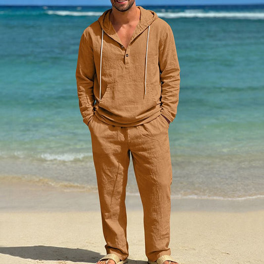 BreezeWeave Linen Hooded Henley Co-Ord Set