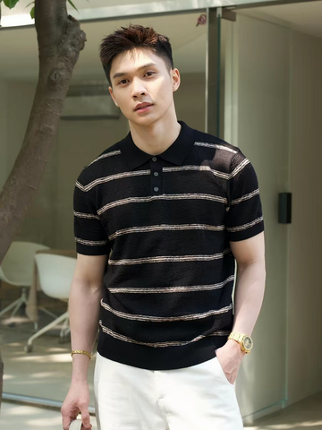 Obsidian Linen Strata Crest Polo