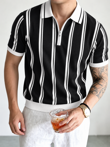 Pinline Rib Zip Polo T-Shirt