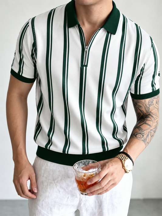 Pinline Rib Zip Polo T-Shirt
