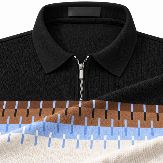 Aurevian Geo-Weave Zip Polo